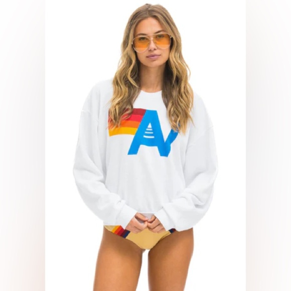 NWT Aviator Nation Logo Relaxed Crew Sweatshirt- White XS